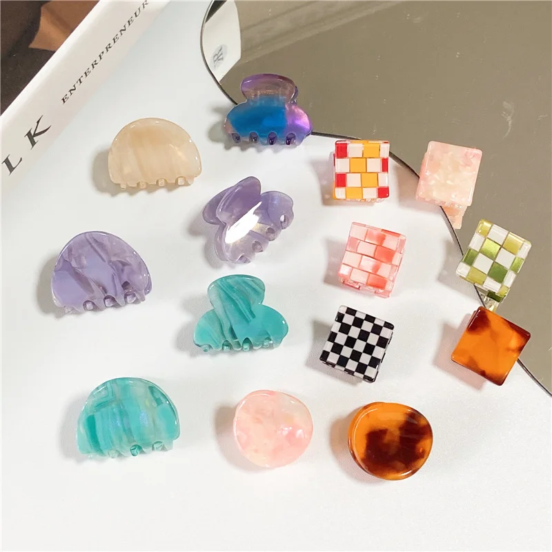 New Ins Acetate Mini Hair Claw Pastel Colorful Irregular Geometric ClawClip Small Size Big Clamps Grab Women Hair Accessories