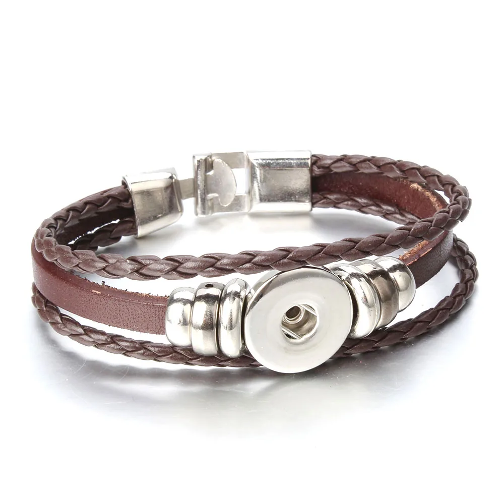 Newest Leather Snap Button Bracelet Bangle Jewelry 18mm Snap Bracelet for 20mm 18mm Handmade Braided PU Leather Button Jewelry