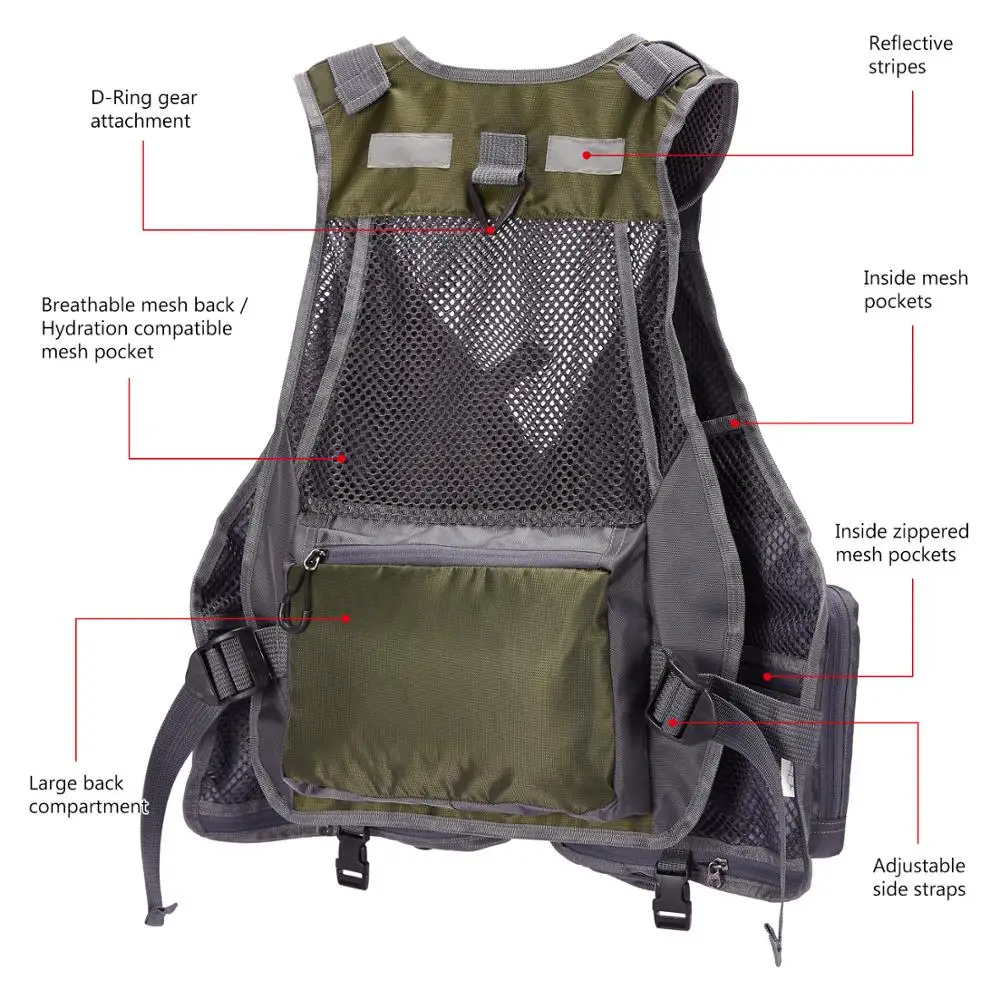 Bassdash Chaleco de Pesca con Correa Ajustable para Mosca y Lubina - imagen 4