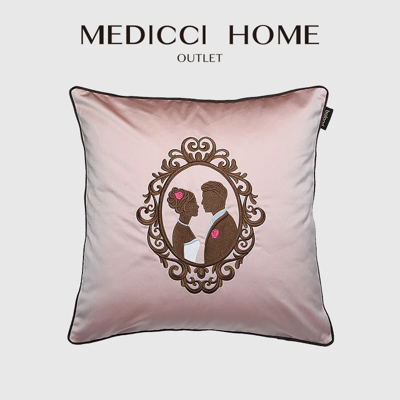 Medicci Home Wedding Cushion Cover Romantic Pink Velvet Couple High Precision Embroidery Throw Pillowcase Valentine' s Day Gift