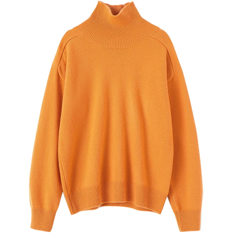 

aliaga winter new 100% cashmere sweater turtleneck women's popular orange jumper knitted relaxed thick warm knitwear