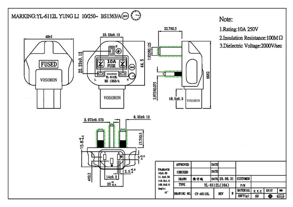 UK BS1363/A standardowa wtyczka do IEC C13 zasilanie prądem zmiennym Adapter, brytyjski męski na C13 żeński serwer PDU/UPS, typ G podróżna wtyczka