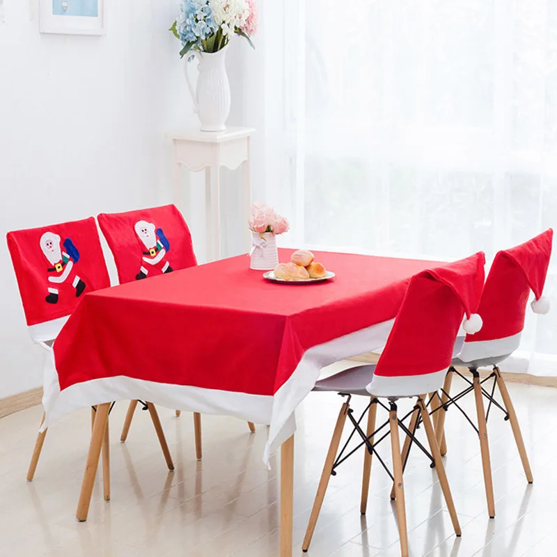 Christmas Chair Cover Santa Clause Red Hat Chair Back Covers Dinner Chair Cap Sets for Christmas Xmas Home Party Decorations