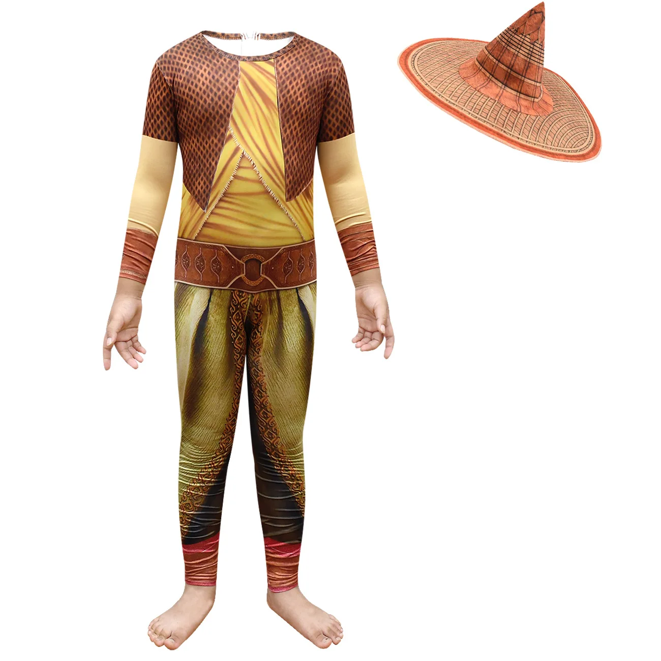 Girls Halloween Costume Cosplay Legend Movie Raya and The Last Dragon Kids Carnival Jumpsuit Cloak Hat Children Raya Outfit