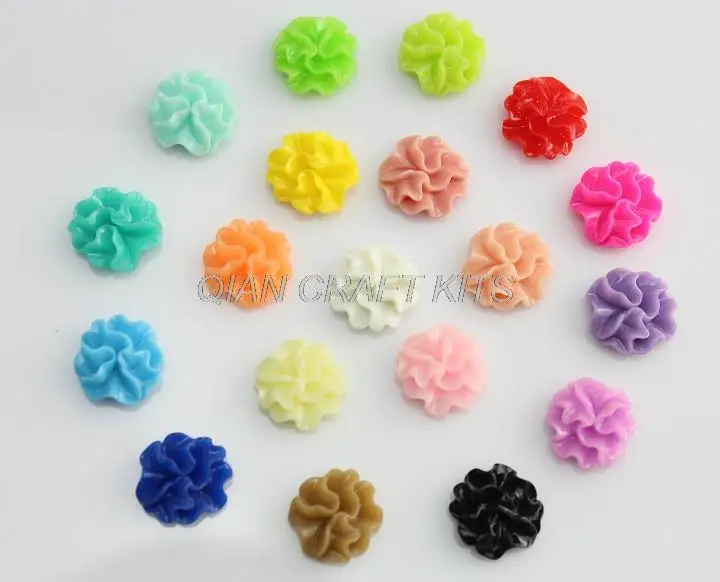 

300pcs Resin Mini Frilly Rose Flower Cabochons of Assorted Colour 13mm Kawaii Mixed Flat Back Cameo Deco Decoden Char