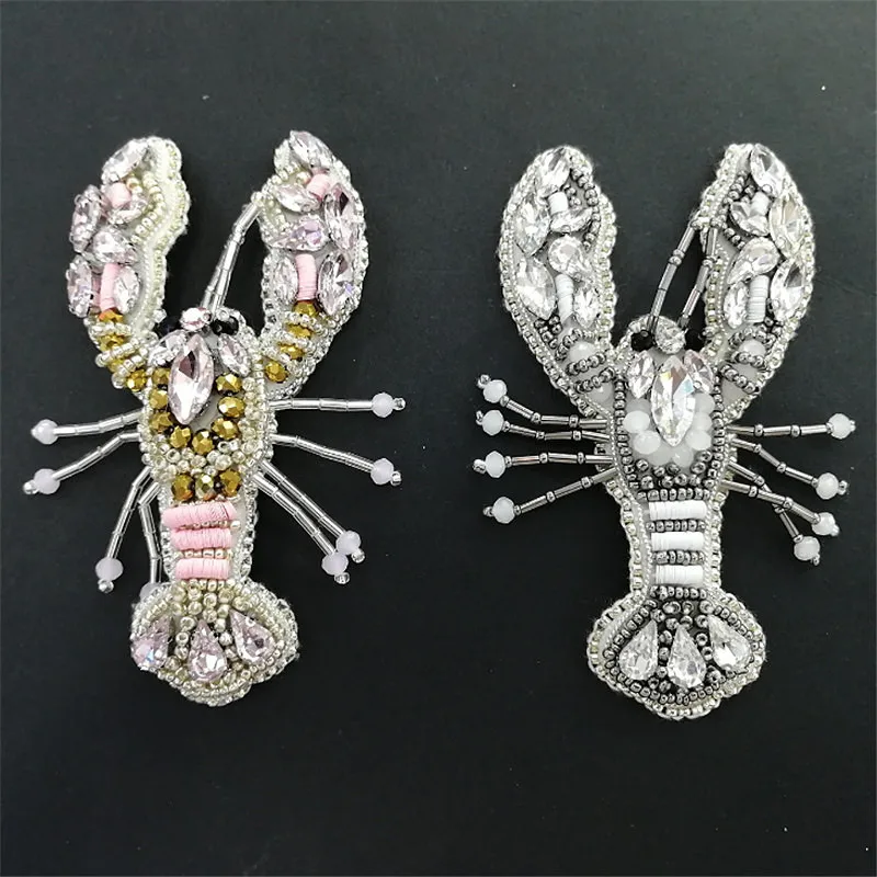 

Maxsin 1 Pc High Quality Handmade Beaded Rhinestone Cute Cartoon Lobster Clothing Accessories Handbag Shoe Hat Patch DIY