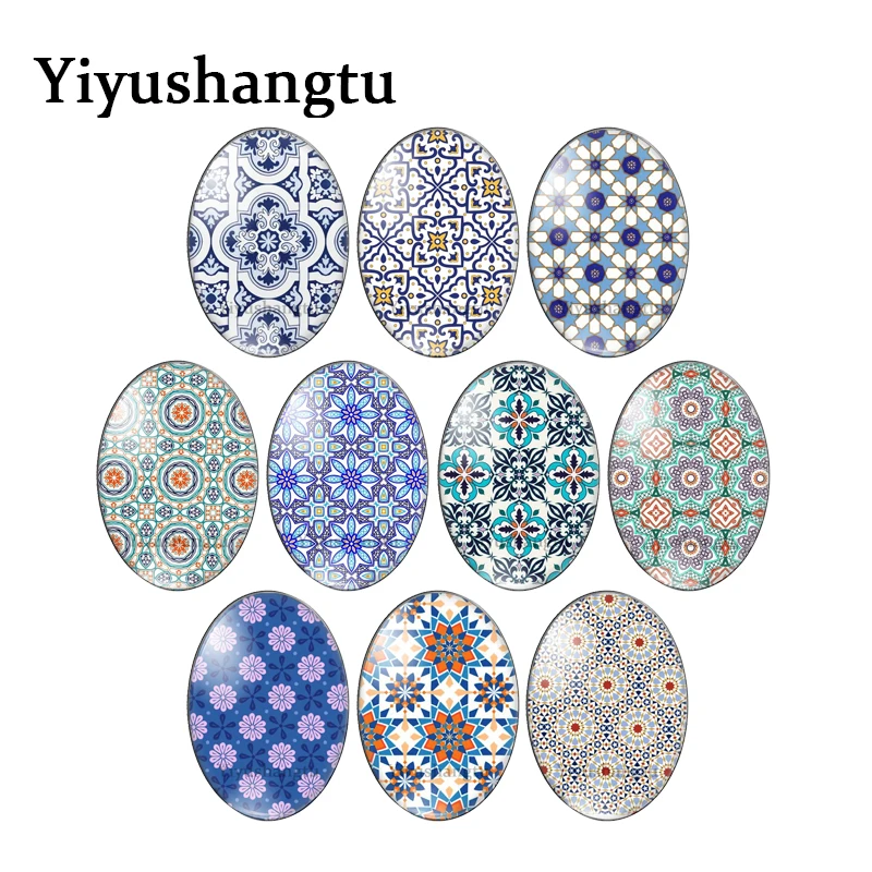 

Embroidery picture retro flowers 13x18mm/18x25mm/30x40mm Oval photo glass cabochon flat back Making findings