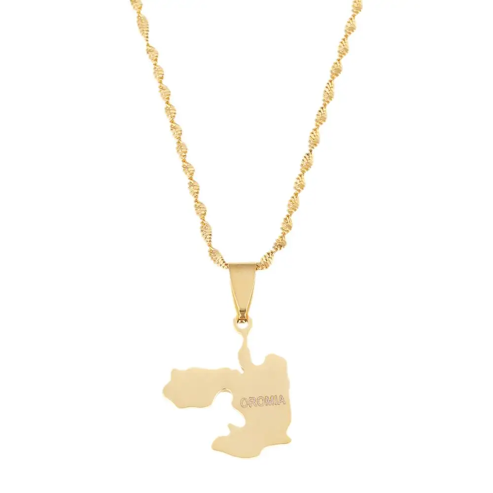 Stainless Steel Gold Color Oromia Map Pendant Necklaces Trendy Oromo Map Chain Jewelry