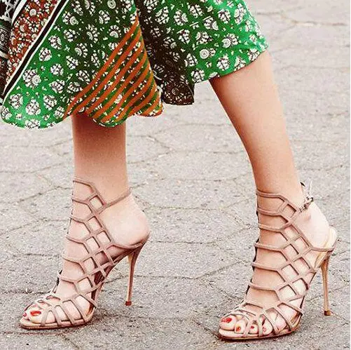 Dipsloot Red Black Nude Suede Laser Hollow Out Cage Sandals Woman Stiletto Heel Sexy Party High Heel Dress Sandals Shoes