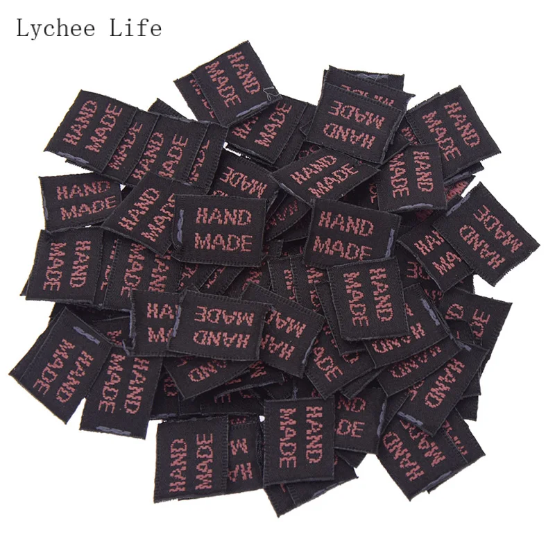 Lychee Life 100 sztuk/partia ręcznie odzieży etykiety tagi różowy złoty kolor poliester tkaniny etykiety dla Diy szycia rzemiosła