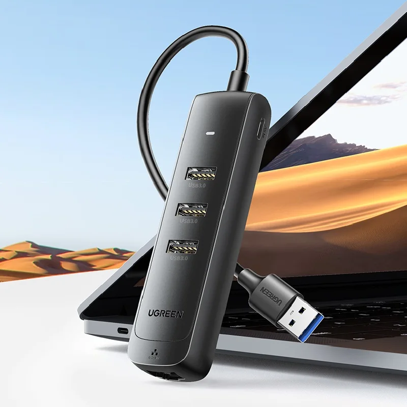 Адаптер Ugreen USB к Ethernet с USB2.0HUB, 3-портовый сетевой адаптер RJ45, линейный адаптер для сетевого интерфейса Macbook