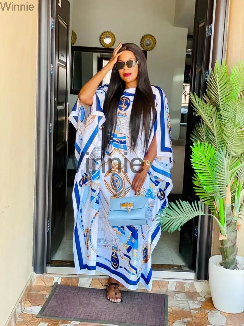 Fashion printed summer sexy silk kaftan dress boho long dress Full length Holiday women Beach caftan dress African dresses