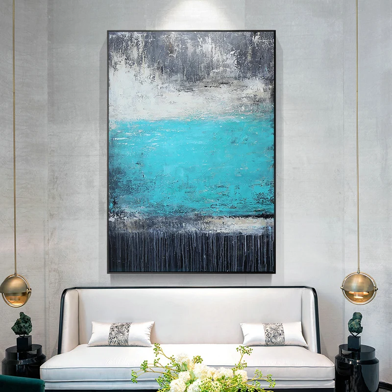 

Pure hand-painted Oil Flow E Lake Restaurant Hall Decorative Painting Abstract Modern Light Nordic Style Luxury Custom Mural Pai