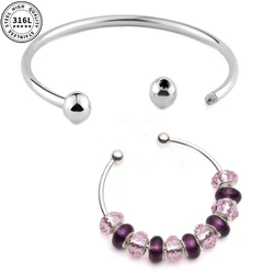 Pulsera de brazalete de acero inoxidable 316L, brazalete de bola con extremo de tornillo, cuentas de dijes, joyería DIY para mujeres y hombres