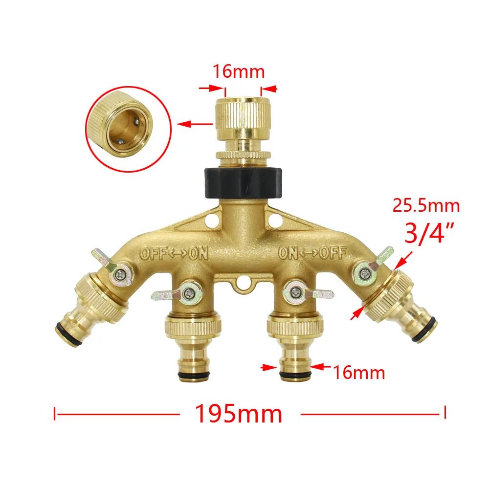 3/4 Cal 2/4-Way mosiądz wąż ogrodowy Splitter kran ogrodowy y-type podlewanie złącze dystrybutor na kran na zewnątrz