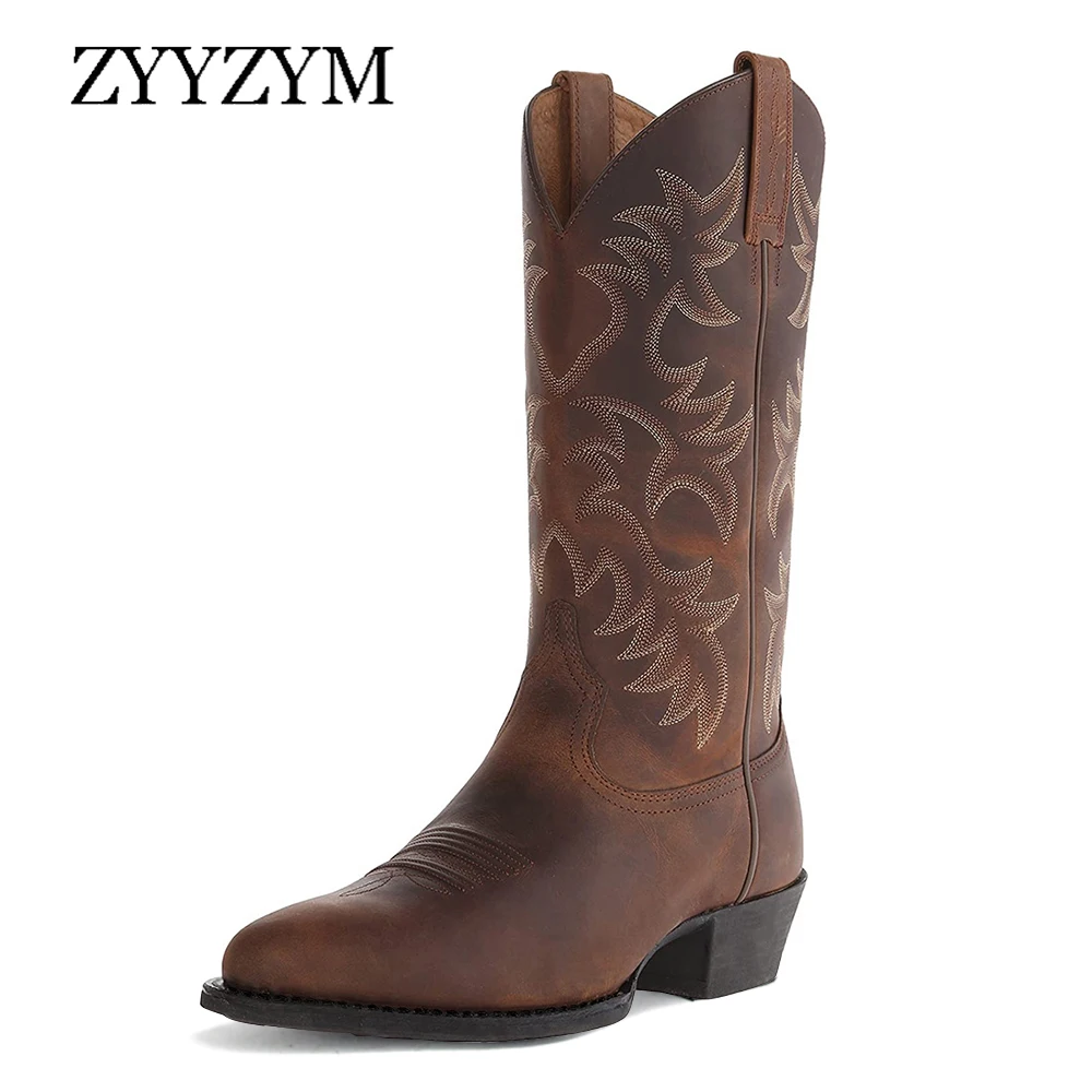 ZYYZYM-Botas de tacón alto para hombre, calzado bordado de tubo Medio, Europa y América del Norte, vaquero occidental, Otoño e Invierno