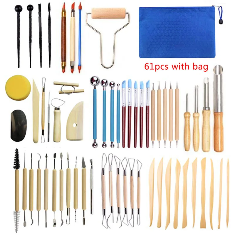 DIY Ceramic Clay Sculpting Wax Carving Pottery Tools Shapers Wood Handle Modeling Pottery Clay Sculpture Carving Tools