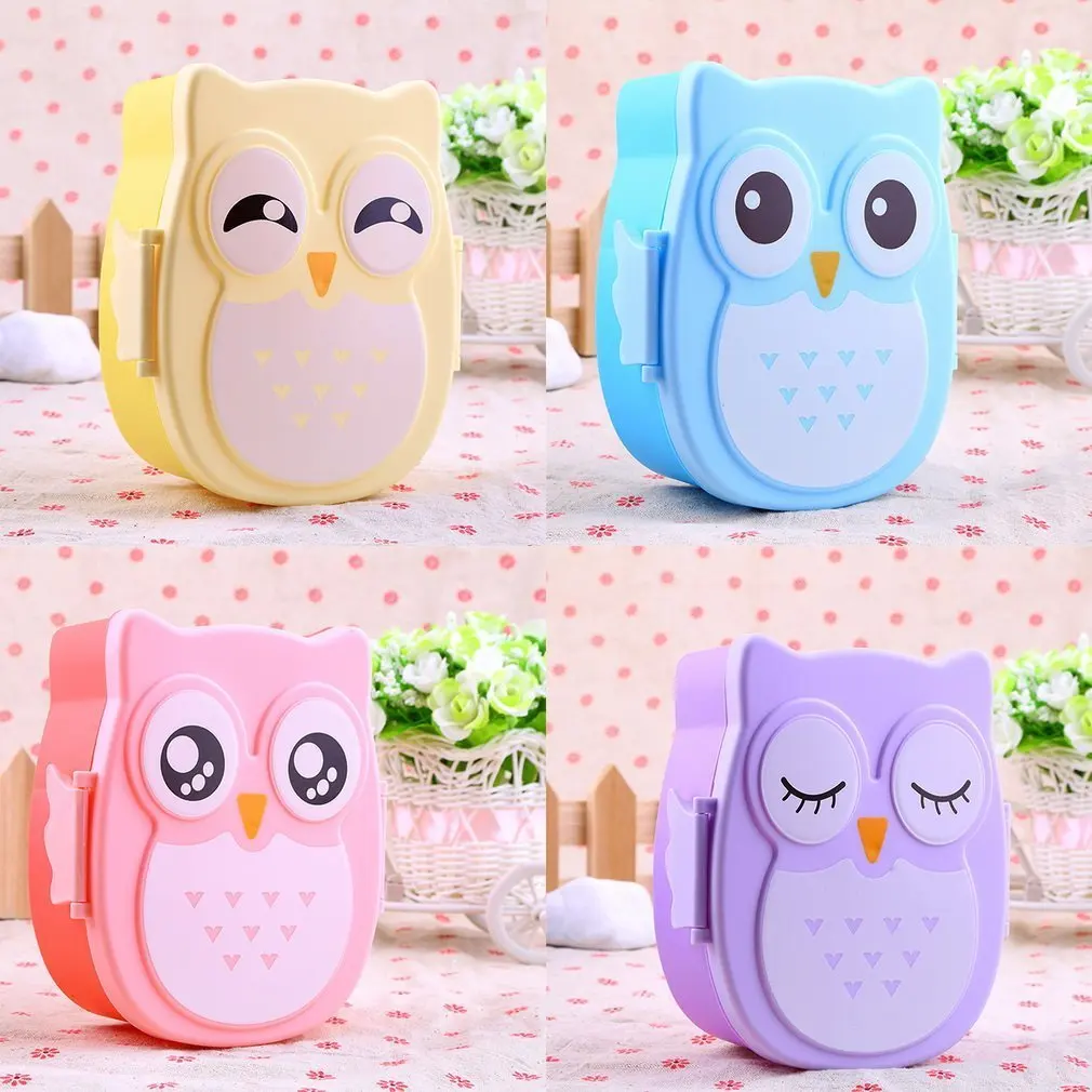 Fiambrera portátil Bento de búho de dibujos animados, contenedor de plástico seguro para alimentos, Picnic, niños, estudiantes, estuche con compartimentos