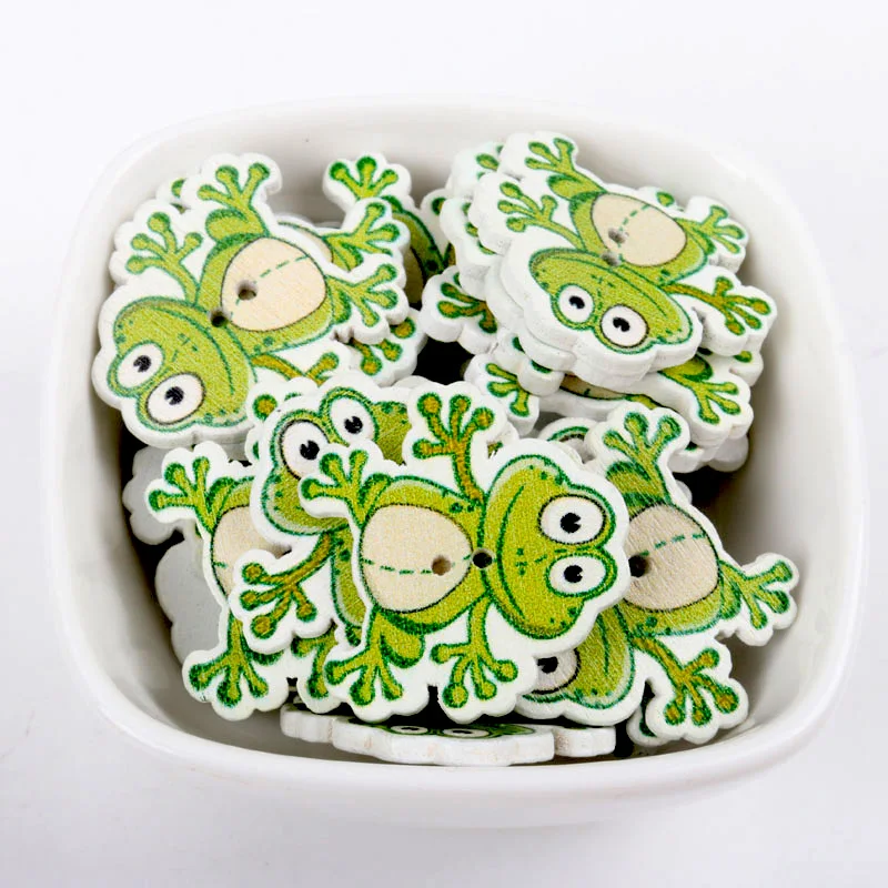 2020 frog Painted Wooden Buttons Scrapbooking Decorative Craft 2 Holes Sewing Supplies 28x30mm 30pcs