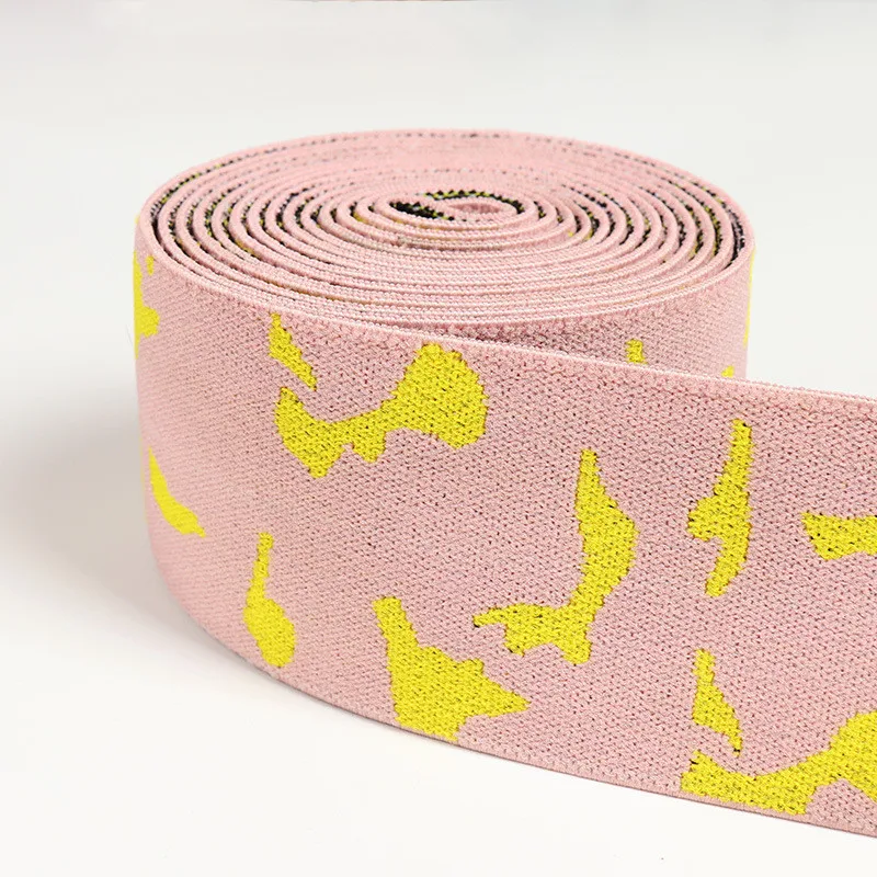 50mm Pink Printing Elastic Bands Nylon Fabric Elastic Ribbons Swimsuit Stretch Diy Clothing Jacquard Webbing Sewing Accessories