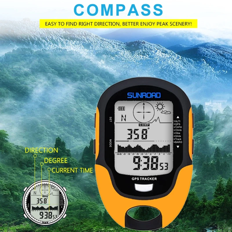 Digital GPS Tracker Waterproof Altimeter Barometer Compass Outdoor Hiking Survival Military Camping Hiking Climbing Flashlight