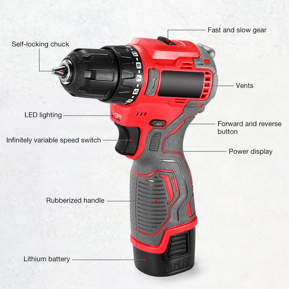 Electric screwdriver High-power Electric drill Lithium hammer type Household Rechargeable Multi-function Mini pistol drill