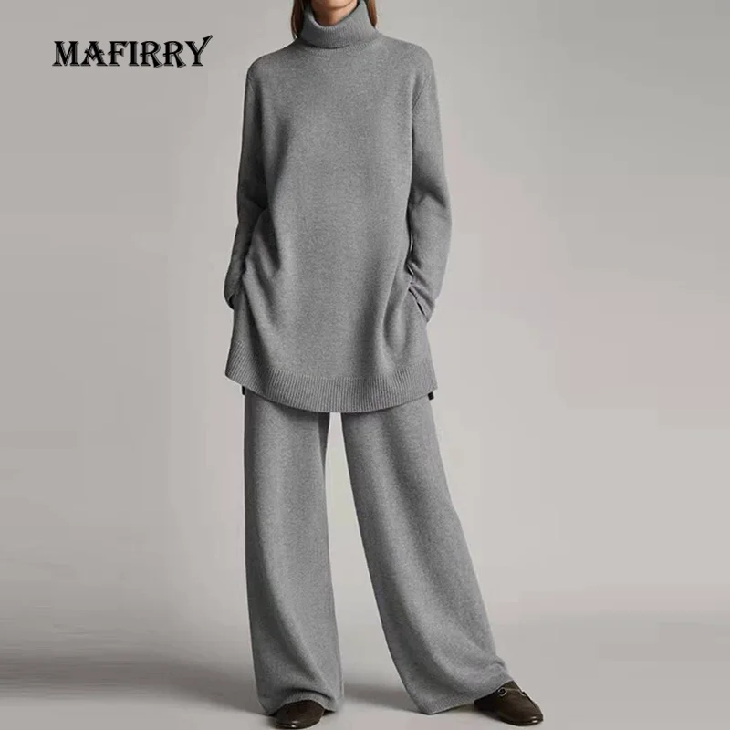 2-Piece Women\'s Set Loose Long Sleeve Turtleneck Wide Leg Pants Ladies Outfit New Loungewear Streetwear Pocket Suit Dropshipping