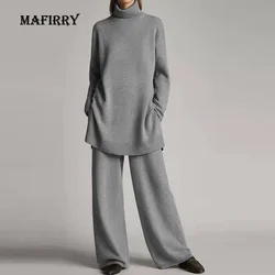 2-Piece Women's Set Loose Long Sleeve Turtleneck Wide Leg Pants Ladies Outfit New Loungewear Streetwear Pocket Suit Dropshipping