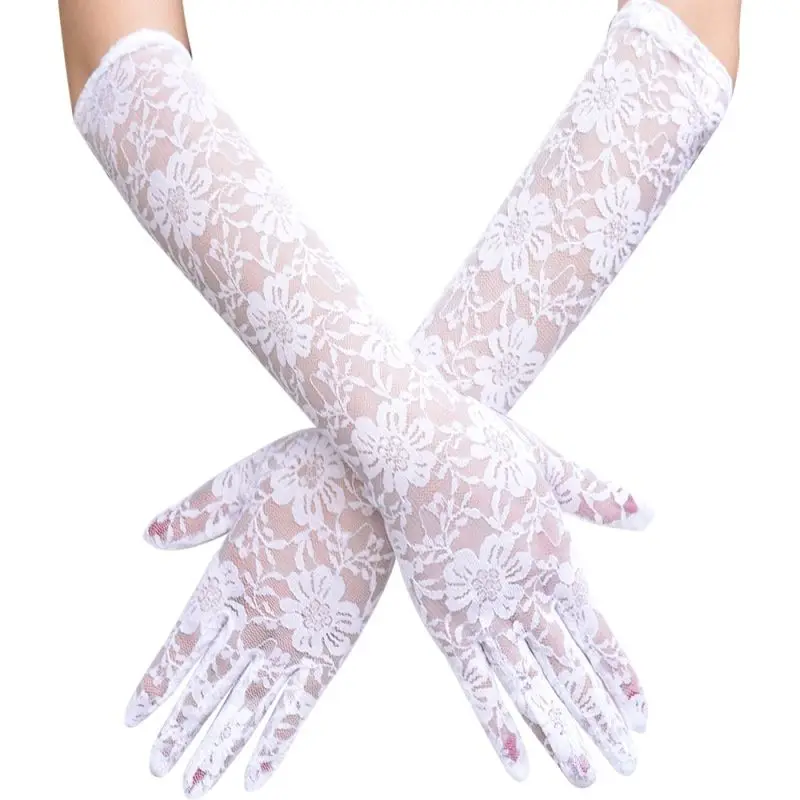 

Summer Women Sexy Lace Long Section Sunscreen Gloves Hollow Breathable Thin Flowers Female Gloves Drive Elegant Gloves