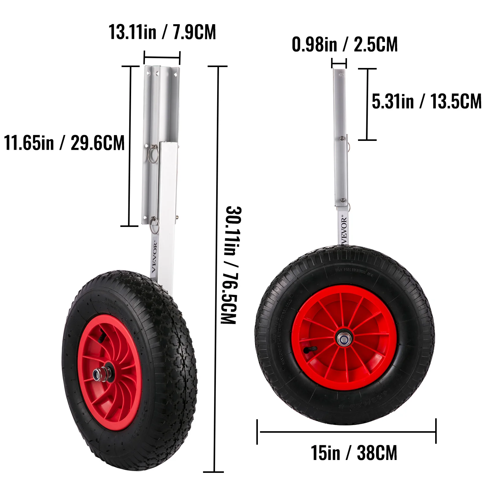 VEVOR 2PCS Inflatable Boat Launching Wheel 136 KG Weight Load Capacity Aluminum Frame 38CM Diameter Rubber Tire Ship Moving Tool