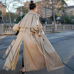 Trench Oversized X-Long Women's Trench Coat Double-Breasted Belted Lady Cloak Windbreaker Outwear Korean 2025 Spring Fall Coats