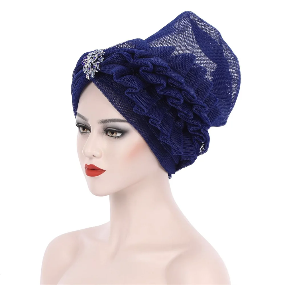 Latest Style African Turban Net Hat Ready to Wear Auto Gele Women's Turban Net Caps Unique Diamonds Ladies Headtie Wedding Geles