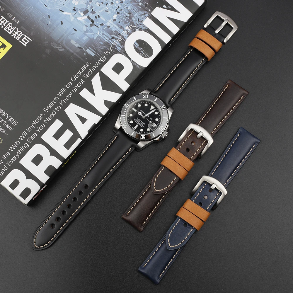 High Quality Genuine Leather Watch Band 18mm 20mm 22mm 24mm Vintage Cowhide Watch Strap Wristband Replacement for Each Watches
