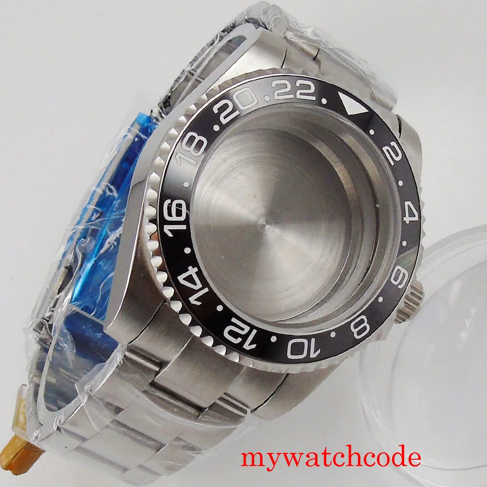 BLIGER 40mm caixa de relógio masculino de aço inoxidável, vidro de safira plano, pulseira de aço adequada para ETA 2824, movimento automático, moldura unidirecional