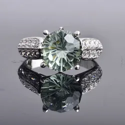 CSJ Green amethyst quartz gemstone classics Ring Sterling 925 Silver Round8.0 4Ct football cut Fine Jewelry For Women Lady Gift