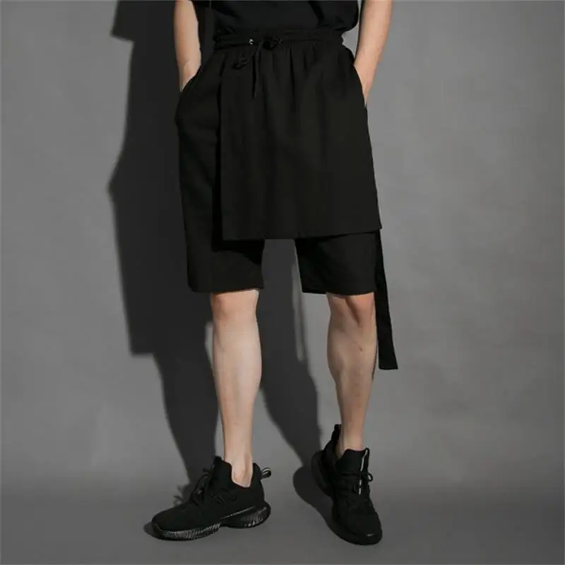 Summer thin streamer front cover cloth dark wind personality nightclub five-point pants trendy men loose pants men