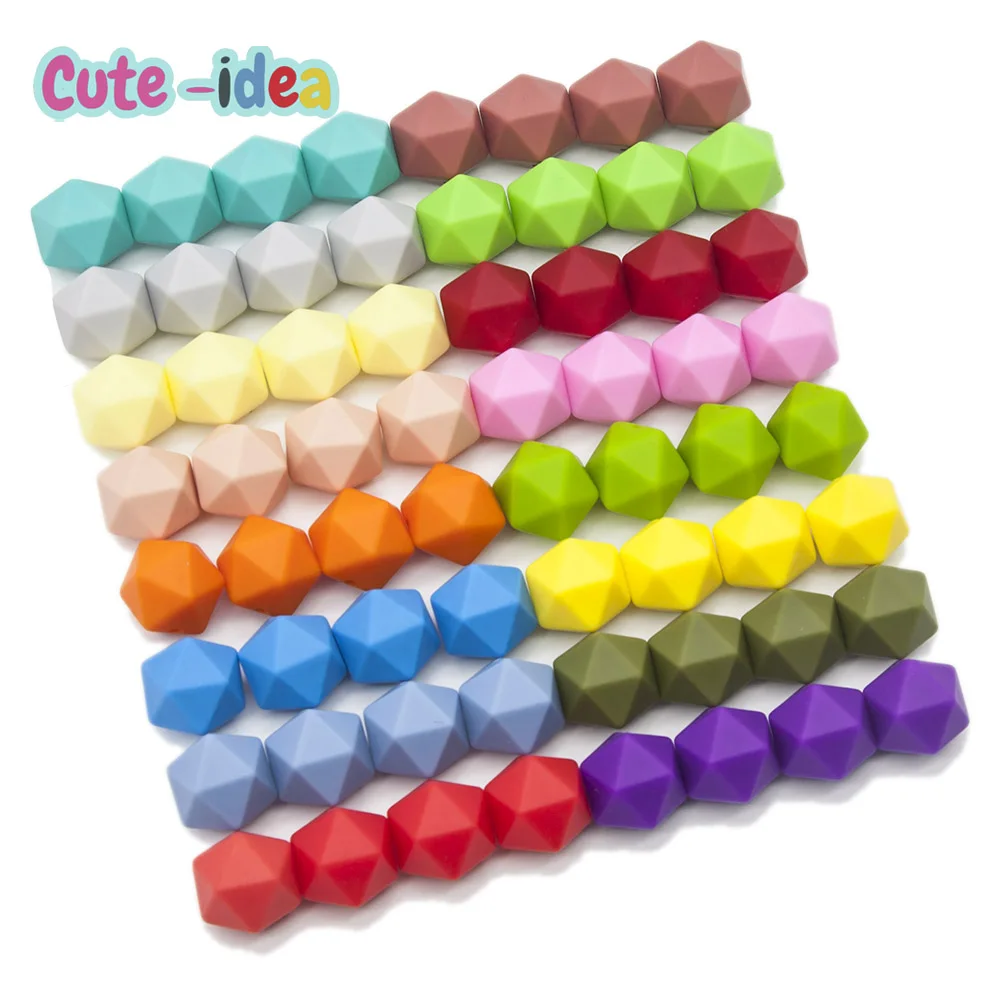 Cute-idea 10Pcs 14mm Icosahedron Silicone Beads Teething Toys For Newborns DIY Pacifier Chains Accessories Baby Goods BPA Free