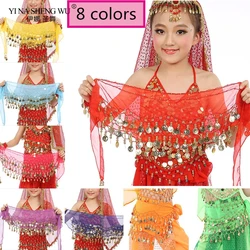 Kids Girl Belly Dance Hip Scarf Accessories 3 Row Waist Belt With Gold Bellydance Tone Coins Waist Chain Wrap Kids Dance Props