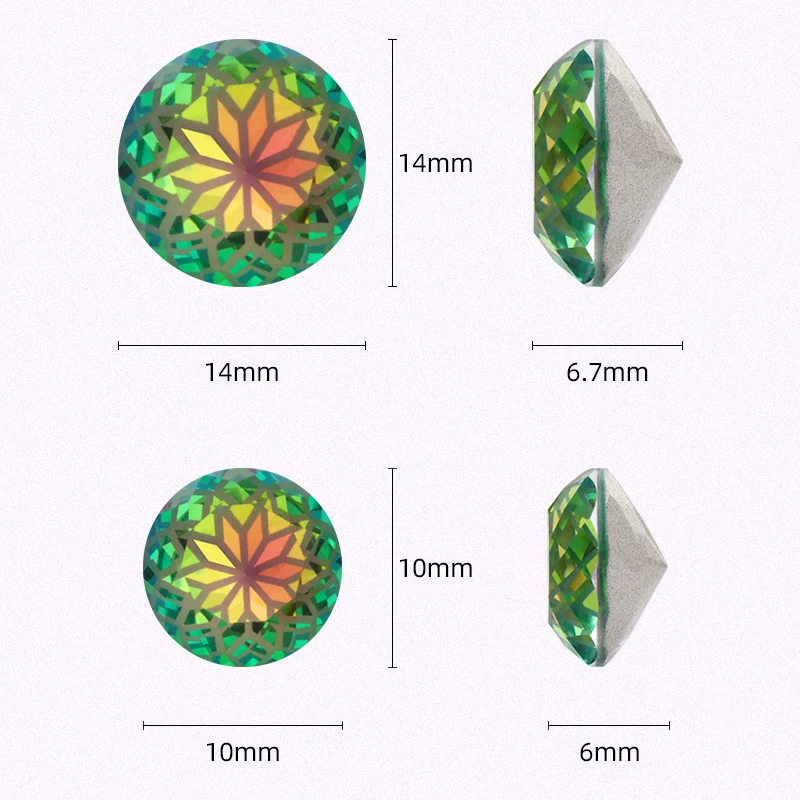 New Arrival 14mm Round Rhinestones Pointback Glass Rivoli Crystal Strass Flower Printing Inside Shiny Glue On Stones