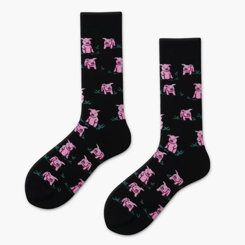 [WPLOIKJD]Cute Novelty Creative Harajuku Sokken Cock Bee Tiger Pig Animal  Funny Socks Women Jacquard Cartoon Art Meias Feminino