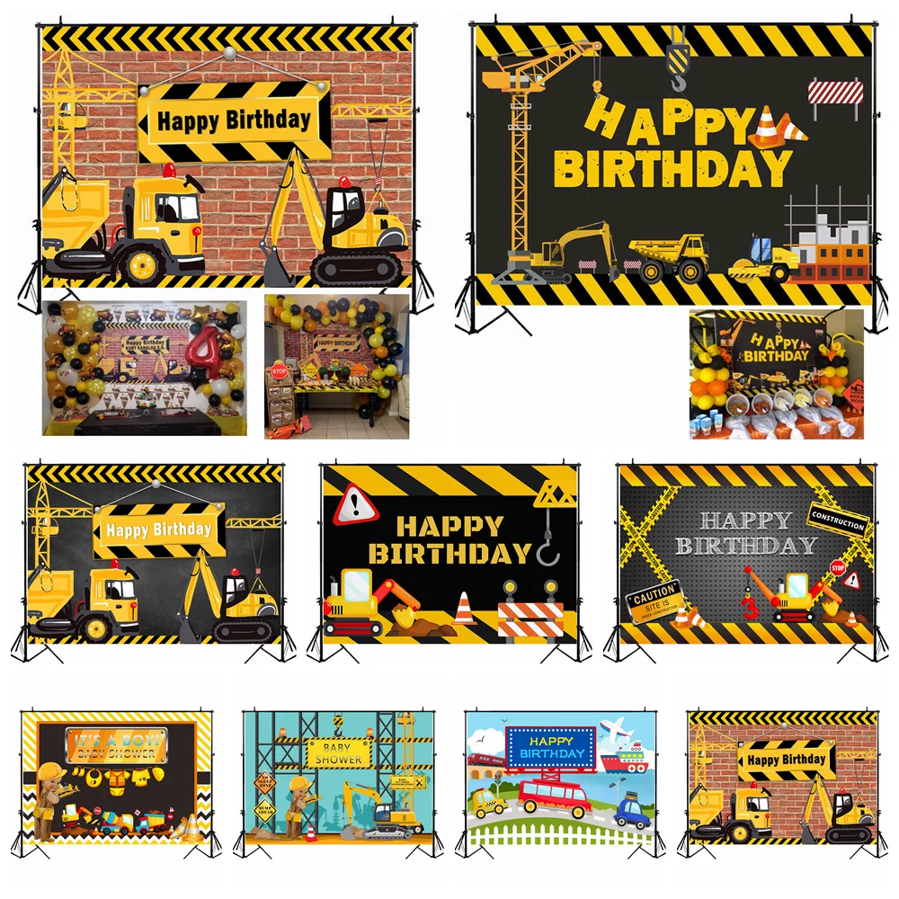 MOCSICKA Boy Birthday Backdrop Photography Construction Excavator Truck Birthday Party Photo Background Baby Shower Decor Studio