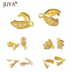 Juya-bolas de cobre con incrustaciones de circonita, suministros de bricolaje para joyería, cierre de Clip colgante de cristal, accesorios de abrazadera