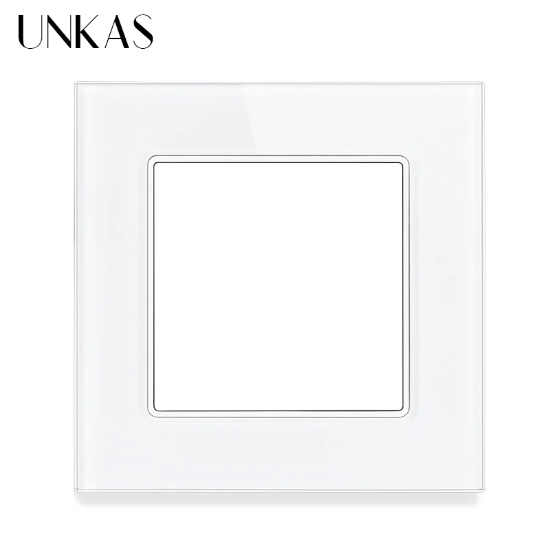 UNKAS White Glass Panel DIY Free Combination French EU Socket Type C Dual USB 1 2 3 4 Gang 1/2 Way On/Off Push Button Switch