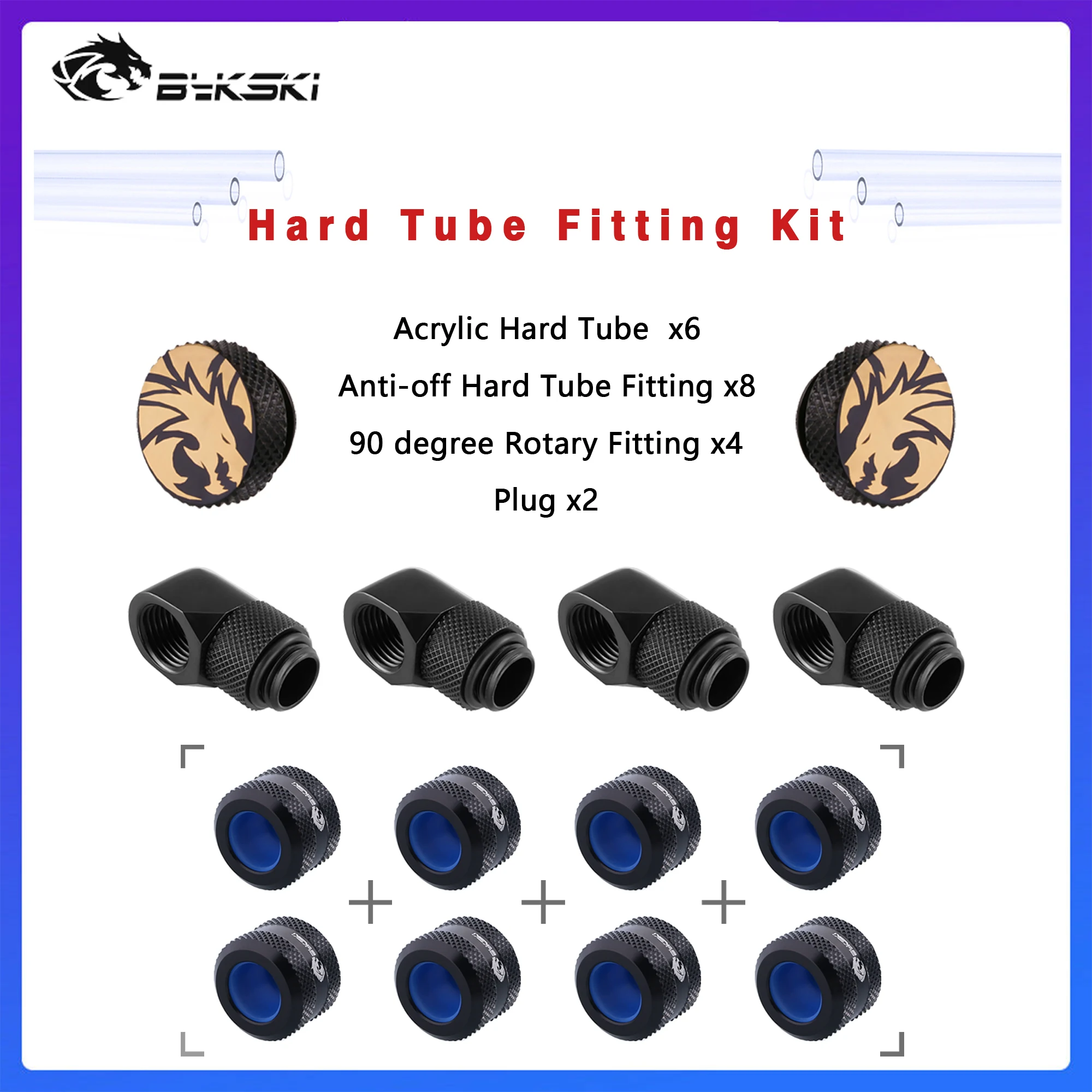 

Bykski Hard Tube Pipe Fitting Kit Set, Acrylic tube OD 12/14/16MM 90 degree Anti off Tube fitting For PC Water Cooling, BY-HTK