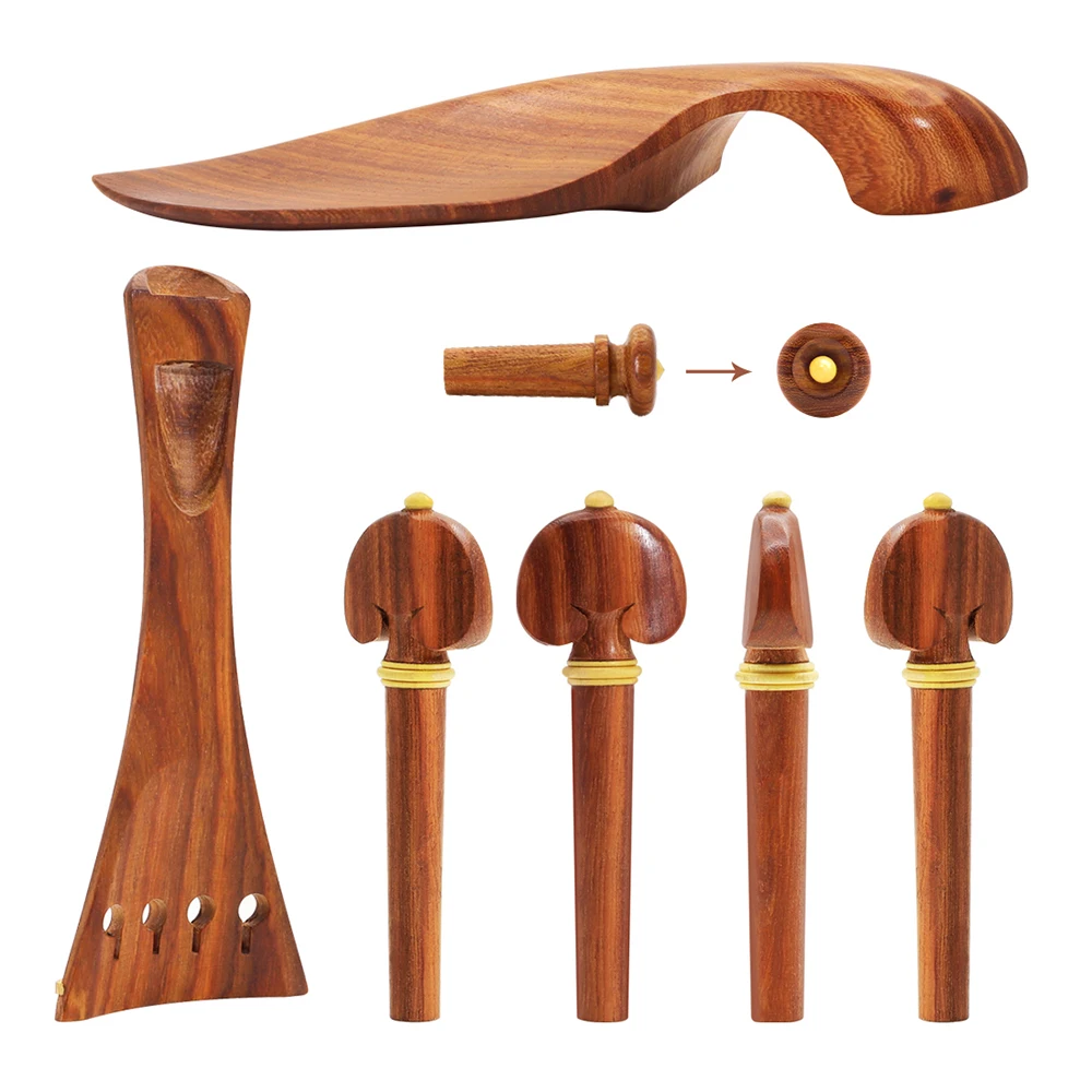 4/4 Mahogany Violin Pegs Chin Rest End Pin Tuner Tailpiece Set Fiddle Violin Replacement Parts Stringed Instrument Accessories