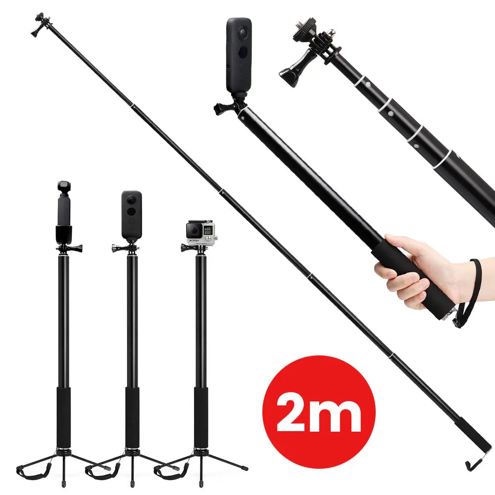 2M Aluminum Alloy Monopod Selfie Stick For Insta360 One X/X2 /DJI OSMO Pocket GoPro MAX Hero 9 8 SJCAM Camera Phone Accessories