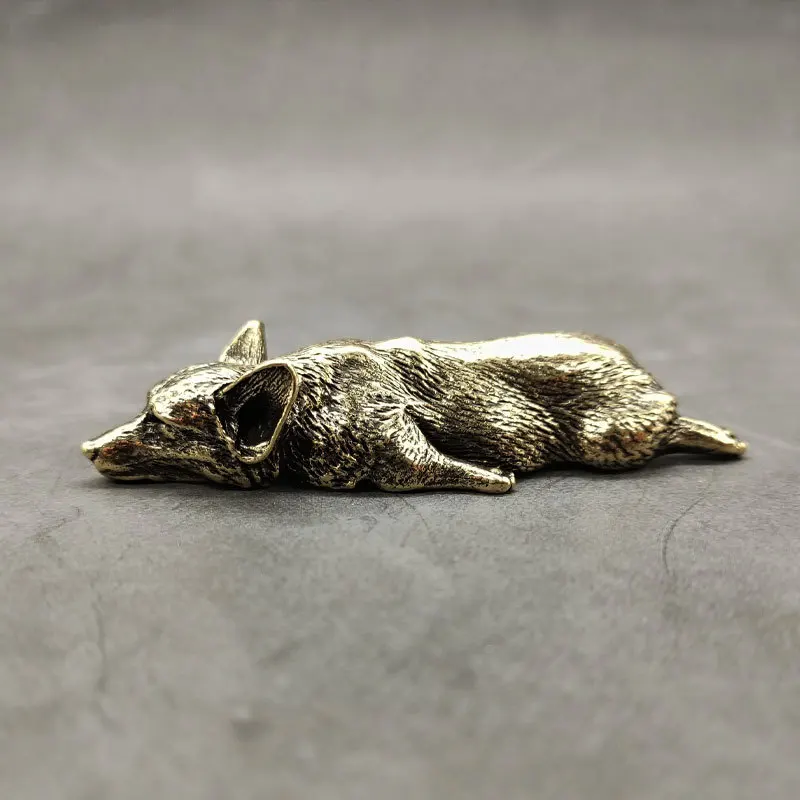Pure Copper Welsh Corgi Puppy Miniature Figurines Solid Brass Animal Dog Desktop Ornament Decoration Crafts Paperweight Tea Pets