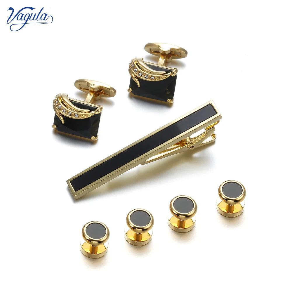 VAGULA Trendy Cufflink Tie Clip Collar Stud 7 PCS Set Spinki Tuxedo Gemelos 40