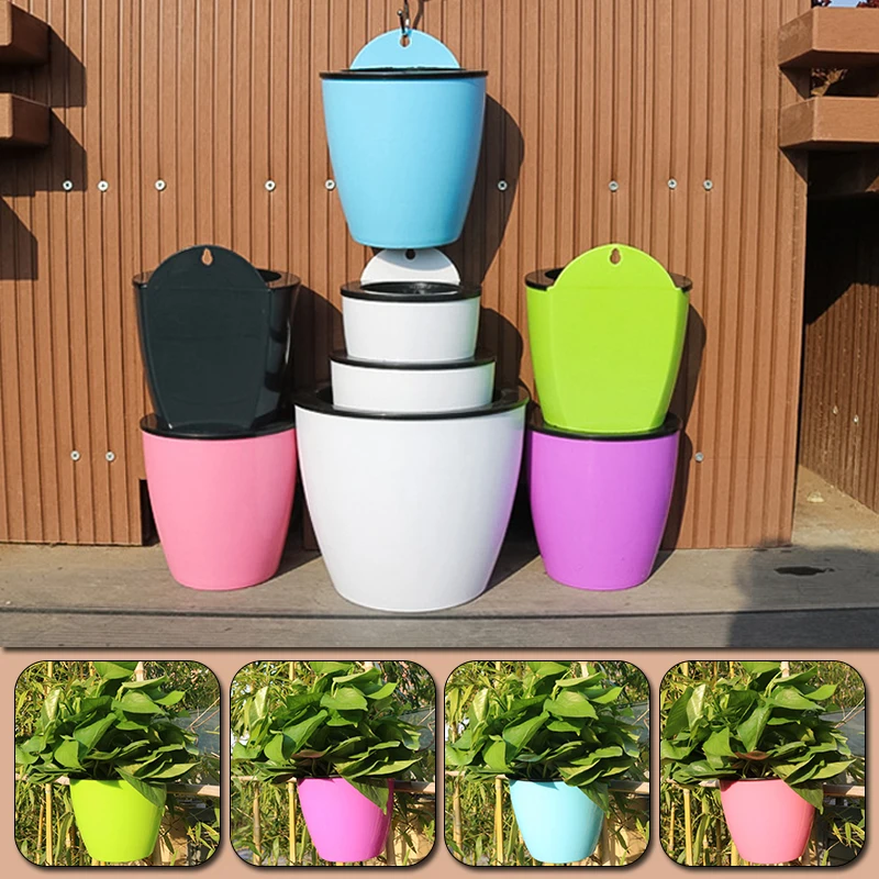 Wall-mounted Flowerpot Self Watering Flower Pot Wall Hanging Automatic Plastic Planter Durable for Garden Balcony with Hook