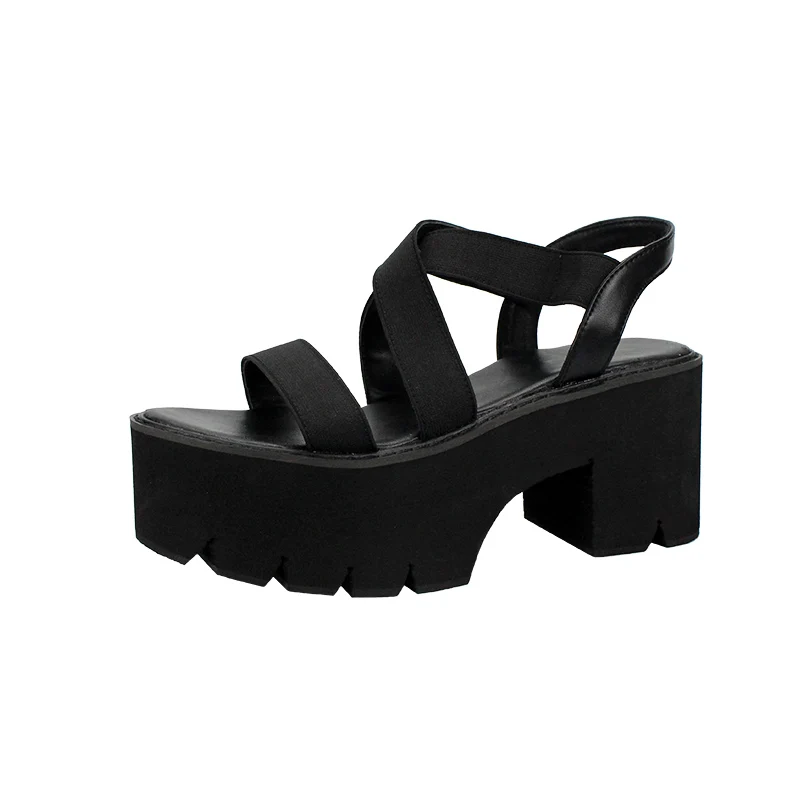 

High Heels Pumps Belt Sandals Women's Summer Roman Lolita Shoes Harajuku Wedge Anime Cosplay Gothic Black Harajuku Summer Shoe